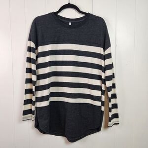 Z Supply Soft Gray Stripe Long Sleeve Knit Top Oversized Tunic Womens Size Xs